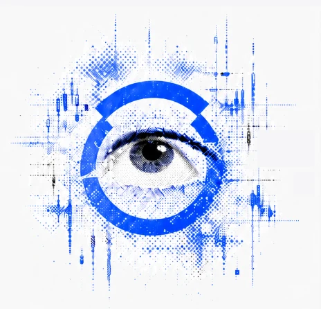 Tradar radar eye graphic looking up